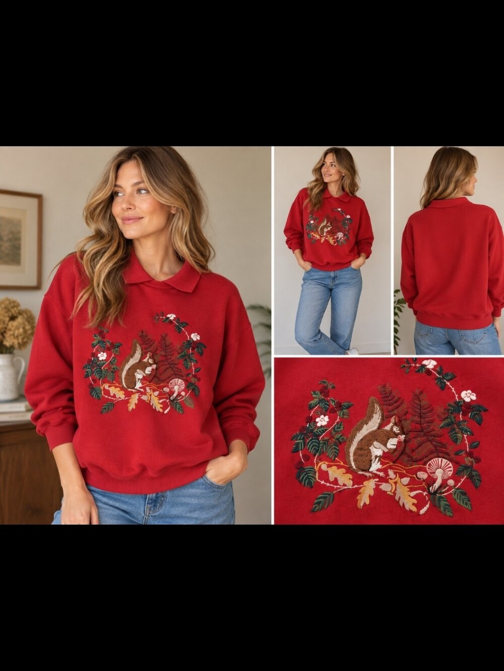 Vintage Tulchan embroidered sweatshirt featuring a beautiful woodland squirrel m